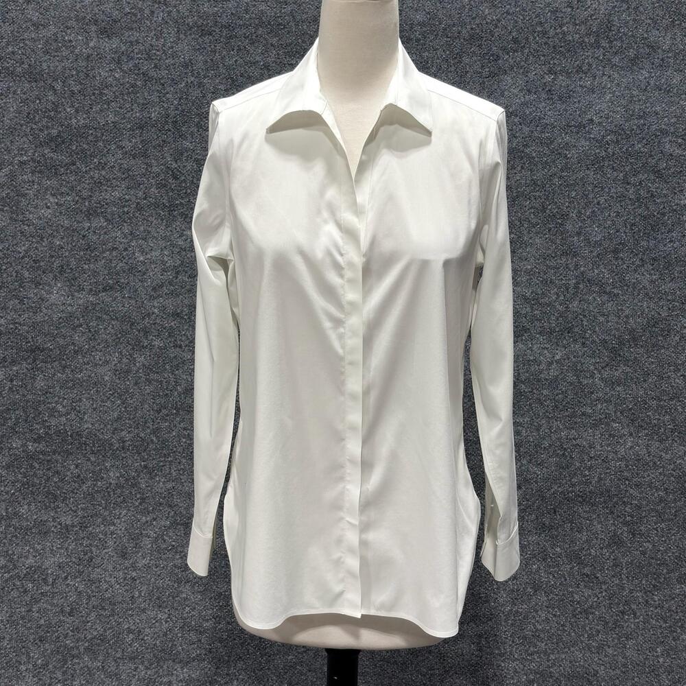 Foxcroft Shirt Womens 6 White Non Iron Stretch Button Front Long Sleeve Top